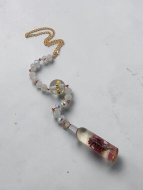 White Faceted Bead Bottle Resin Car Charm Handmade Hanging Decor